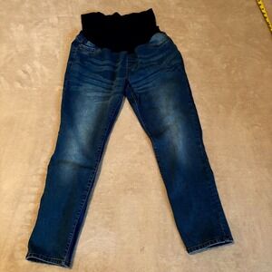 S.O.N.G Maternity Jeans XL Full Belly Panel Stretch Skinny Blue Denim
